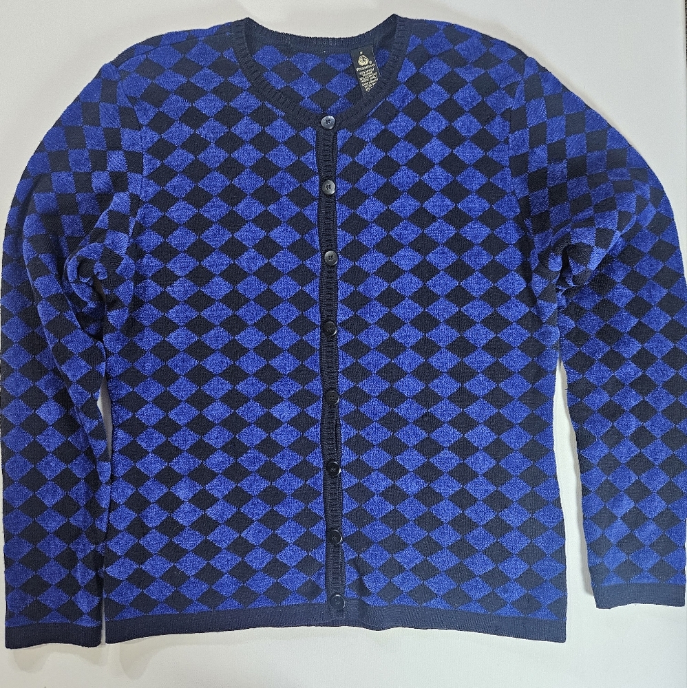 Wool‎ Blend Mark Vintage Merino Wool Womens Sweater Medium Blue Black Geometric